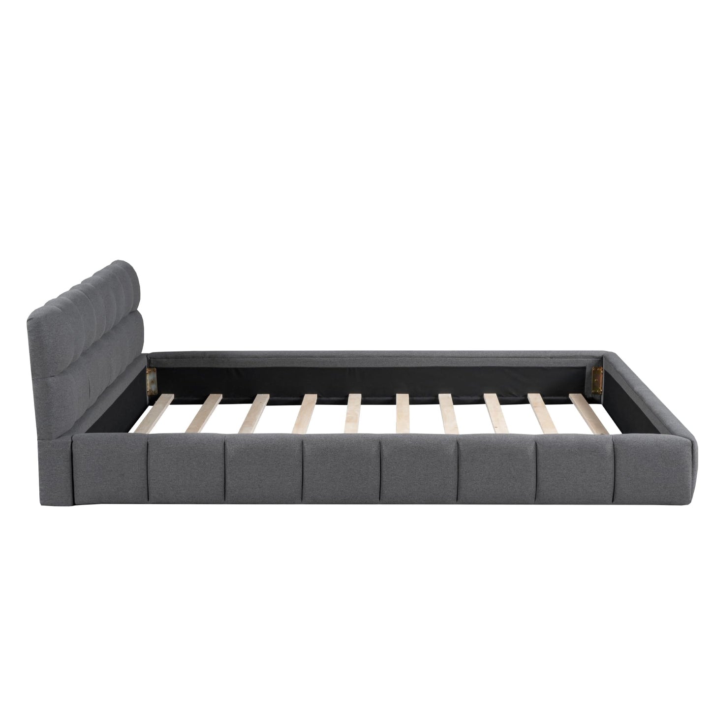 Merax Modern Tufted Plattform Bed Queen Linen Floor Bed Frame with Wingback No Box Spring Needed Gray