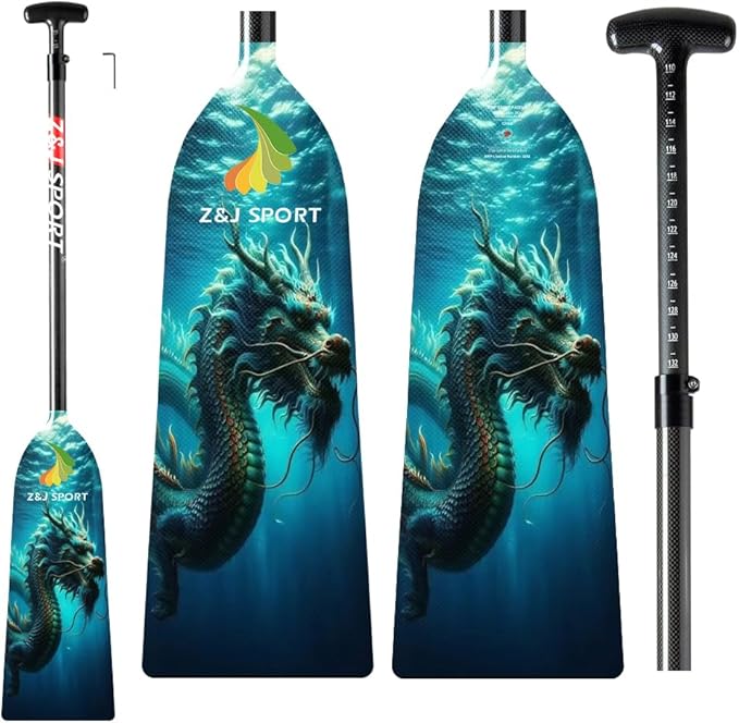 Z&J SPORT Adjustable Dragon Boat Paddle, IDBF Approved Carbon Fiber Paddle, Dragon Graphic Paddle with Adjuster for Dragon Boat Race with Adjustable T Handle