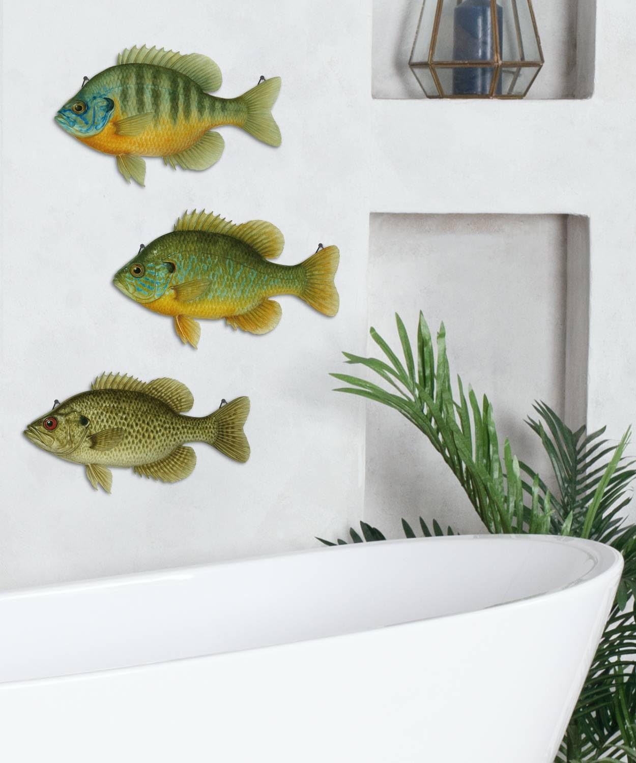 Putuo Decor 3 Pcs Beach Wooden Fish Wall Decor Coastal Hanging Wall Art Ocean Style Decoration for Fishing Lodge Bathroom Lake House