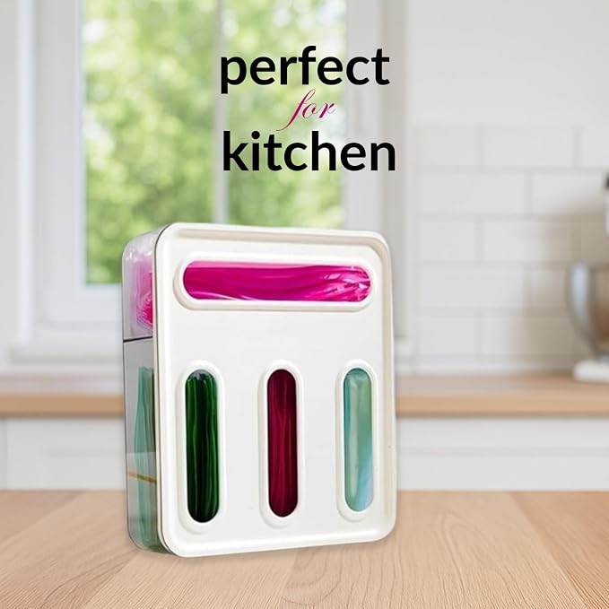 Storage Bag Organizer for Kitchen Drawer – 4 in 1 Plastic Baggie Organizer with Labels | Fits Gallon, Quart, Sandwich & Snack Bags | Ziplock Food Storage Bag Holder | Wall Mount or Drawer Use (White)