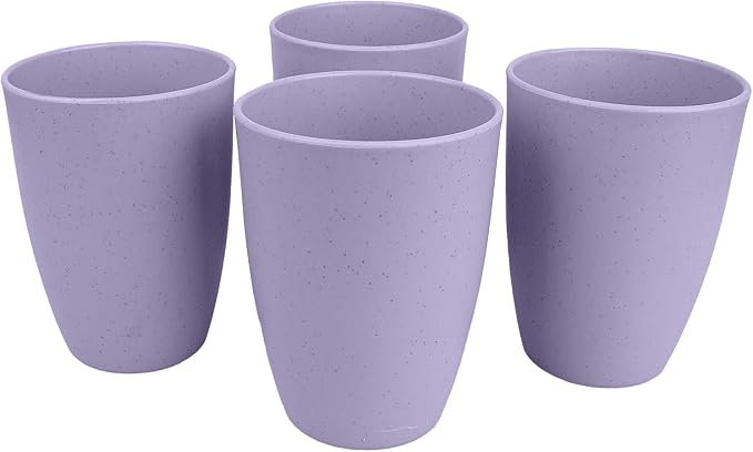 Wheat Straw Cups set of 4, Unbreakable Drinking Cup, Reusable Cups, Dishwasher Safe, 12 oz for Kitchen, Home, Office, and Outdoor Use (Color Purple)