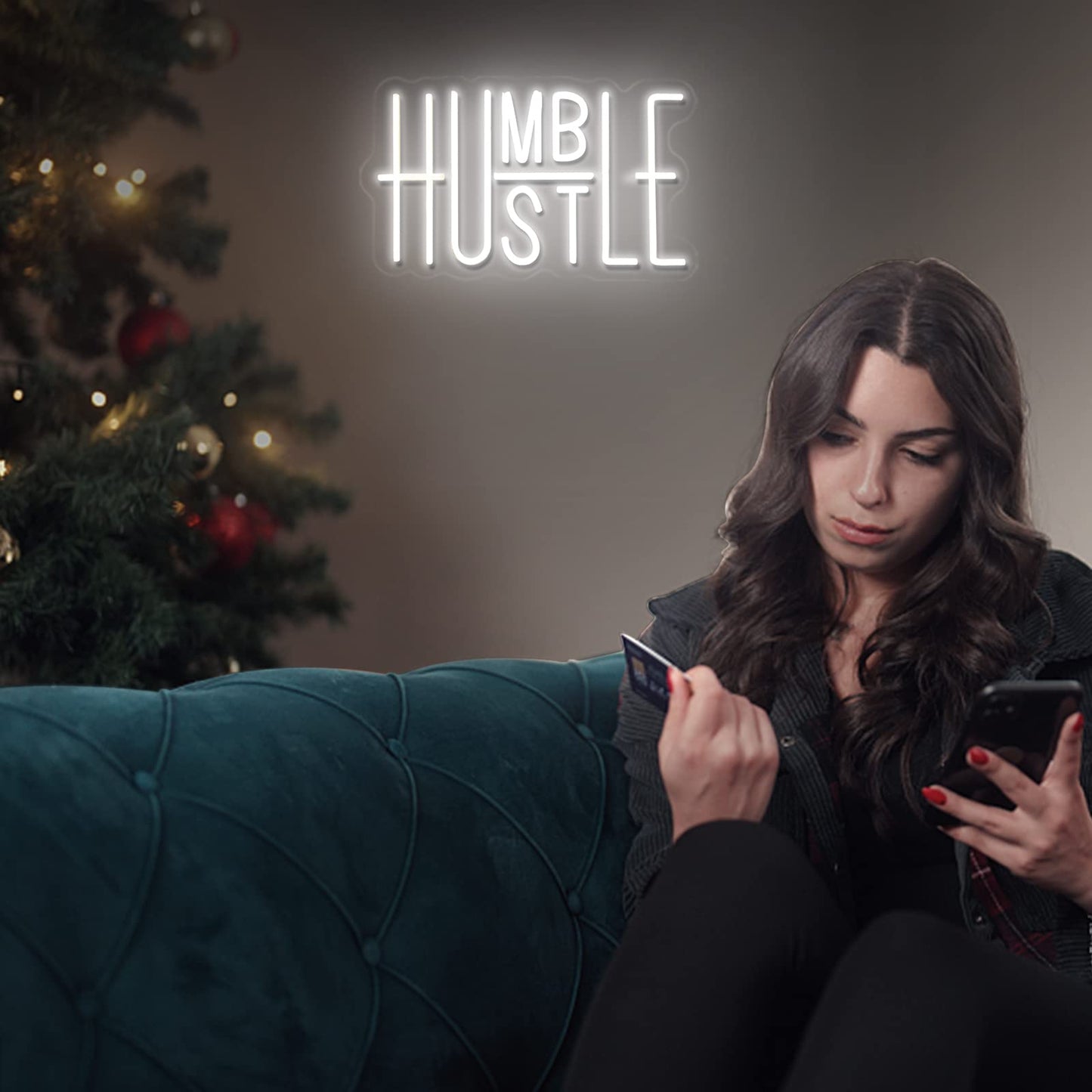 Hustle LED Neon Sign for Wall Decor, Words LED Neon Lights Party Decorations, USB Powered Switch Brightness Adjustable for Office Room, Gym Room, Man Cave, Gamer Room Decor (Hustle (White))
