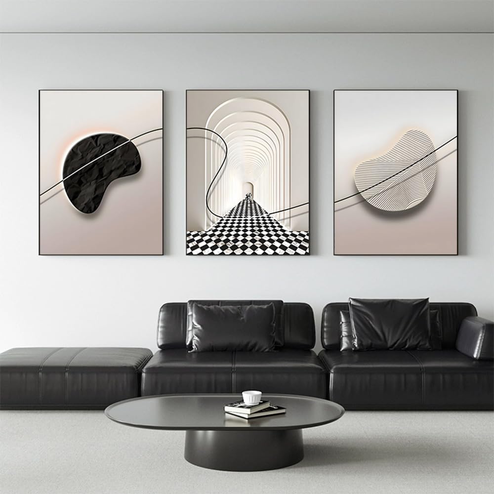 ARTFEB Beige and Black Large Framed Canvas Wall Art Set, Modern Wall Decor, Abstract Black and White Wall Painting, Neutral Nature Art Print for Living Room, Bedroom, Office