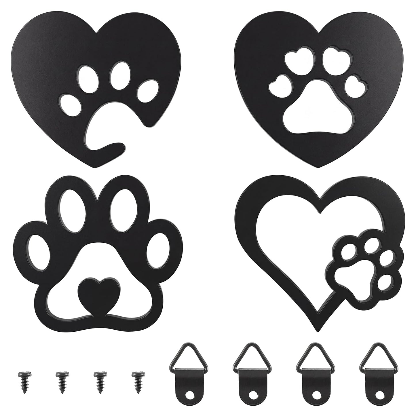 Dplolng Dog Wall Decor, 4PCS Paw Prints Wall Art, Black Dog Lovers Gifts For Home Kitchen Bathroom Bedroom Decoration