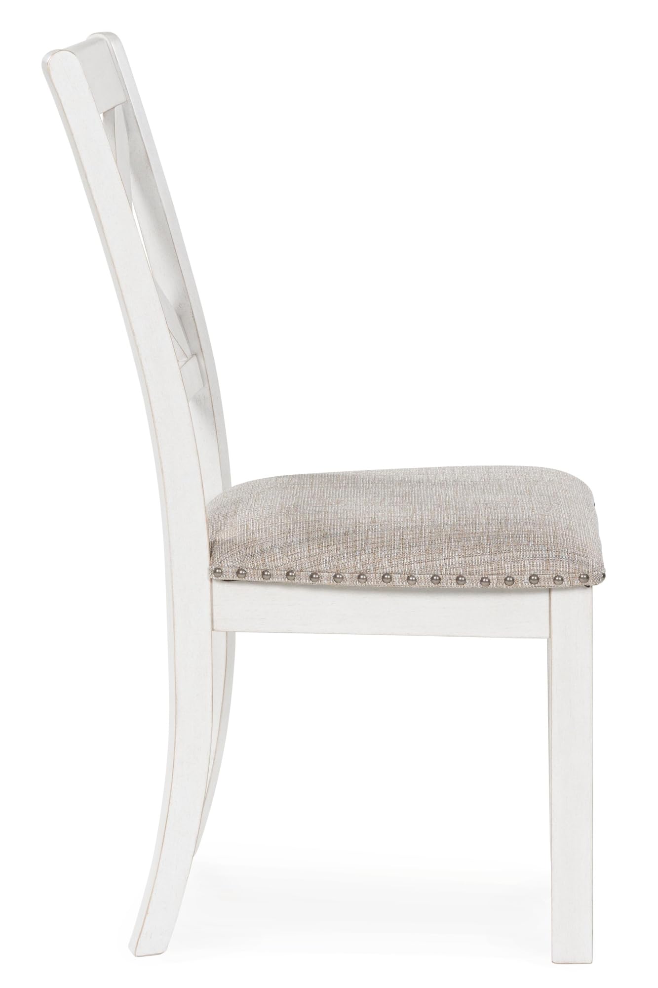 Signature Design by Ashley Robbinsdale Casual Upholstered Solid Wood Dining Chair with Nailhead Trim, Set of 2, White & Light Gray