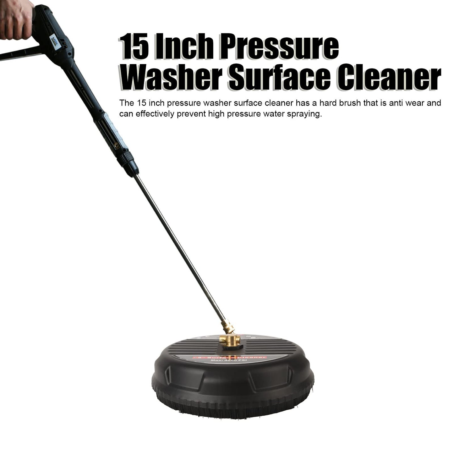 TRELVEX 15inch Pressure Washer Surface Cleaner with Connecting Rod, Quick Connector, Power Washer Attachment 4000 PSI, Defult