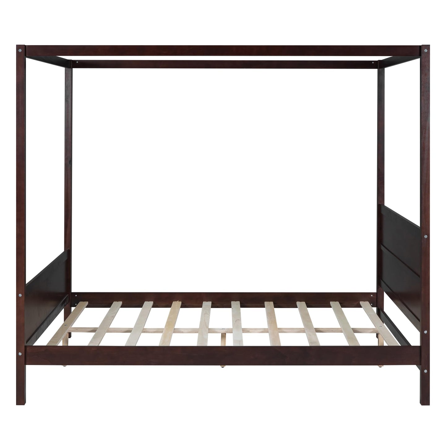 GDFStudio Queen Size Canopy Bed Frame, Wood Platform Canopy Bed Queen with Headboard and Footboard, Four Poster Canopy Bed Frame with Slat Support, No Box Spring Needed, Easy Assembly, Espresso