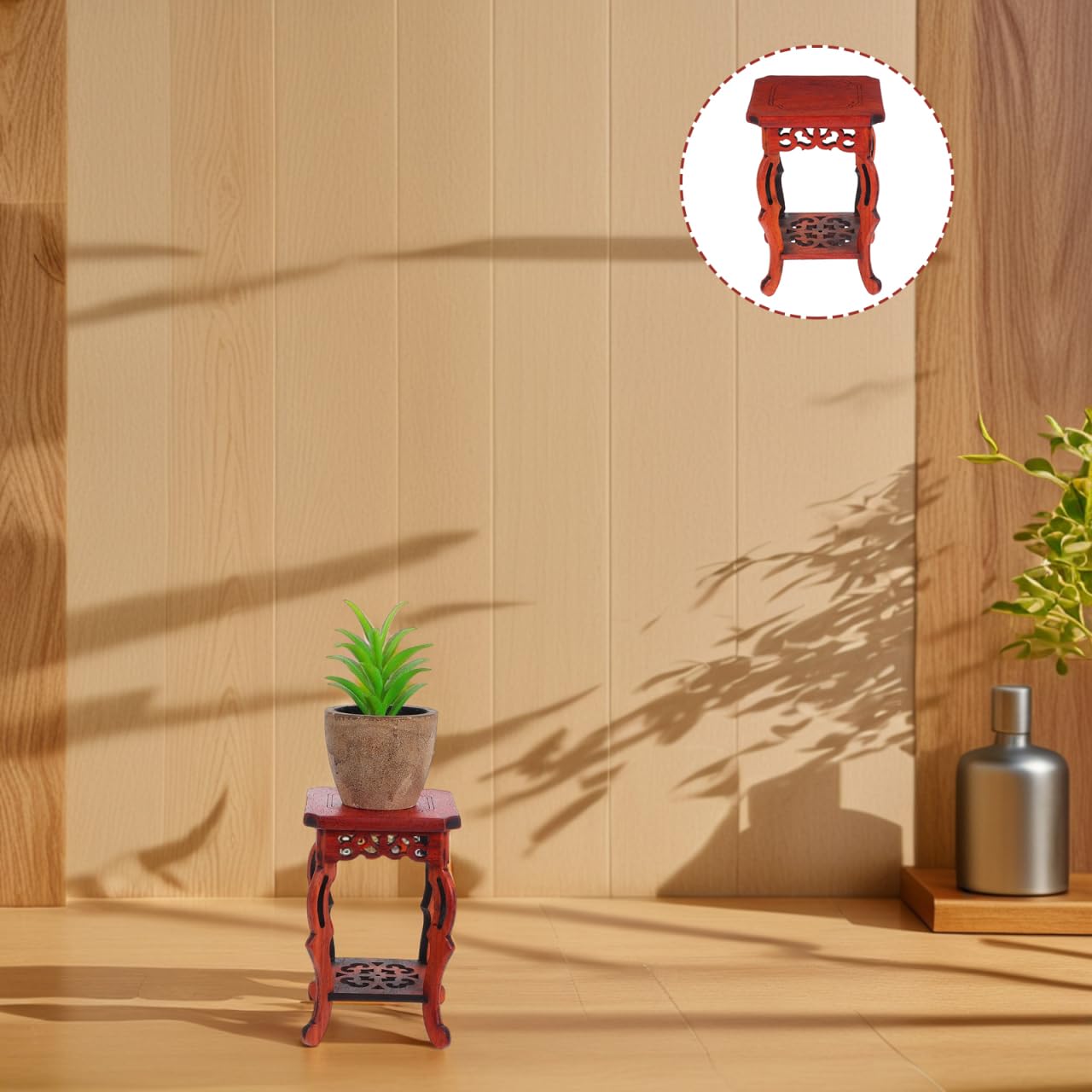 Garneck Wood Plant Stand Unique Design Small Decorative Pedestal Base for Indoor Plants 100% Natural Wood for Home and Garden Decoration