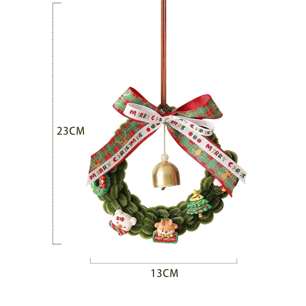 Christmas Bell Pipe Cleaner Wreath Ornament, Handmade Festive Wreath with Cute Figurines & Ribbon, Christmas Tree Hanging Decor for Home Party Holiday Atmosphere Enhancement