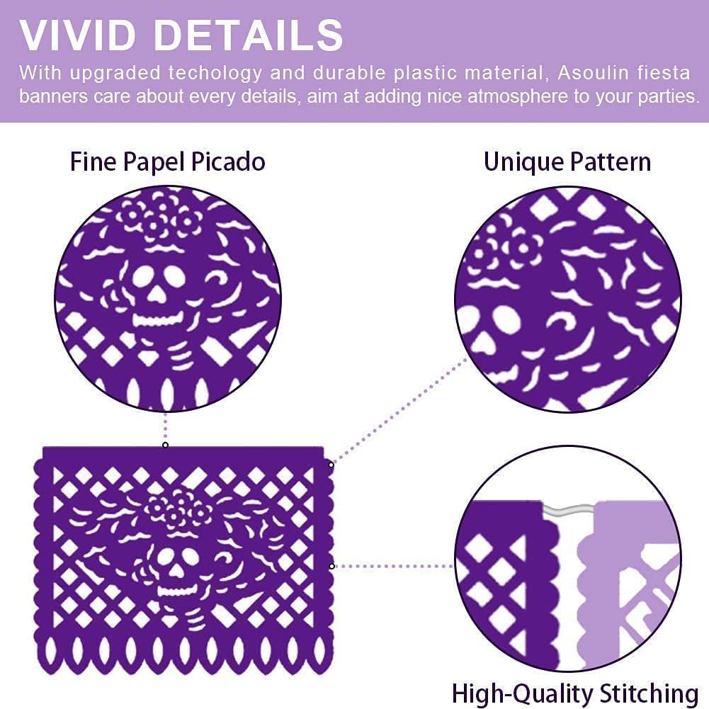 Asoulin 6PCS Mexican Party Banners, Cinco De Mayo Decoration Fiesta Party Decoration, Mexican Themed Party Decor 5 De Mayo Banner Plastic Papel Picado, Mexico Birthday Party Supplies -12 Patterns/90FT