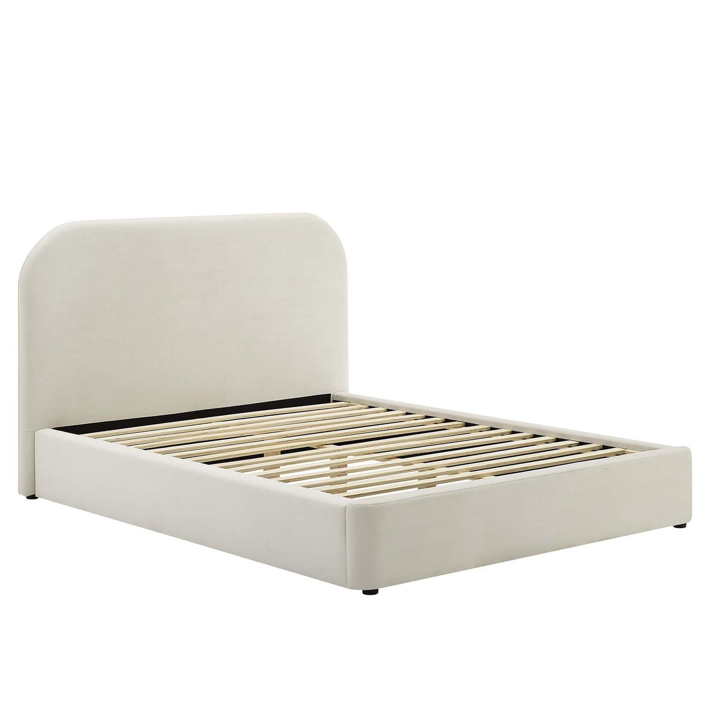 Modway Keynote Modern King Size Bed Frame with Curve Shaped Headboard in Alabaster, Upholstered Performance Velvet King Platform Bed, Soft Cloud Bed Frame, No Box Spring Needed