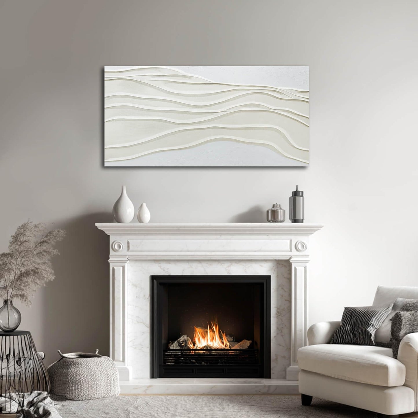 Framed Neutral Abstract Wall Art White Pictures Wall Decor Textured Canvas Painting Artwork for Dining Room Bedroom Home Decorations 24x48 Inch