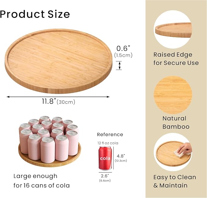 VERTORGAN Bamboo Serving Tray,11.8 Inch Decorative Trays Platter for Coffee Table,Living Room,Bar,Party,Mini Charcuterie Boards Cheese Board,Home Decor(Natural)