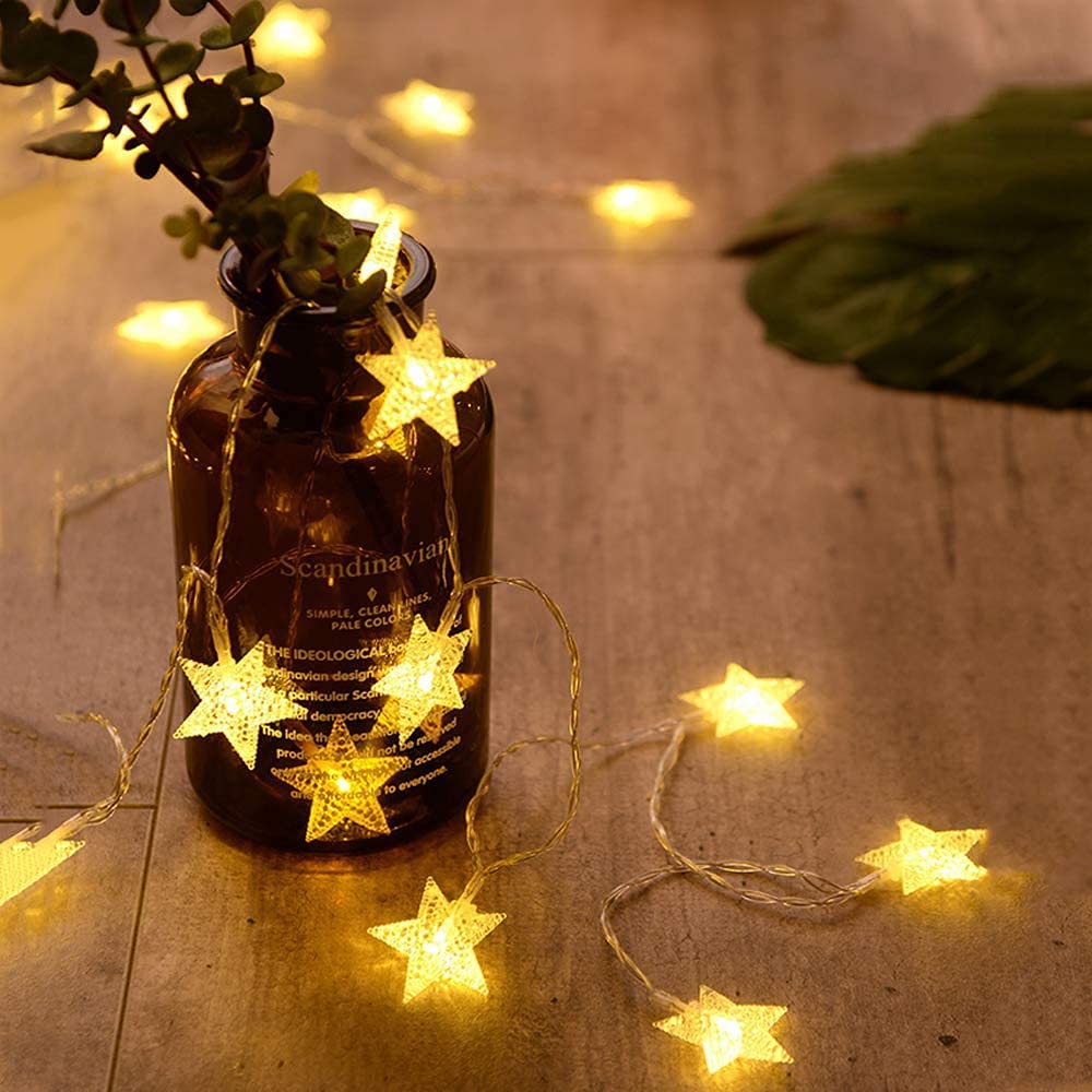 ANJAYLIA Star Lights 20 FT 40 LED Battery Operated String Lights with Remote for Bedroom Indoor & Outdoor, Party, Ramadan, Christmas and Wedding Decorations Warm White