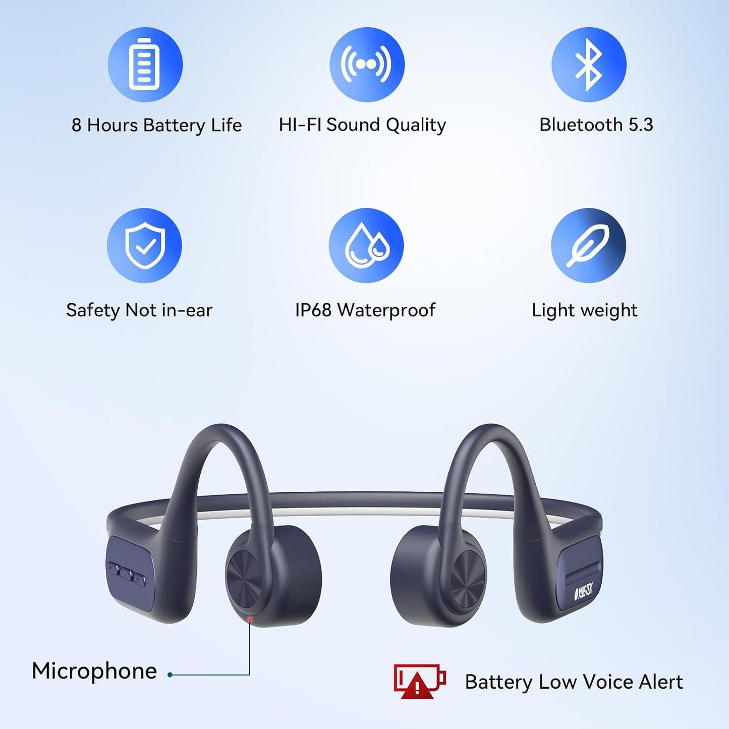 5.3 32GB MP3 IP68 8H Headset Swimming, Voistek Bone Conduction Headphones, Bluetooth with Player, Waterproof Vibrating
