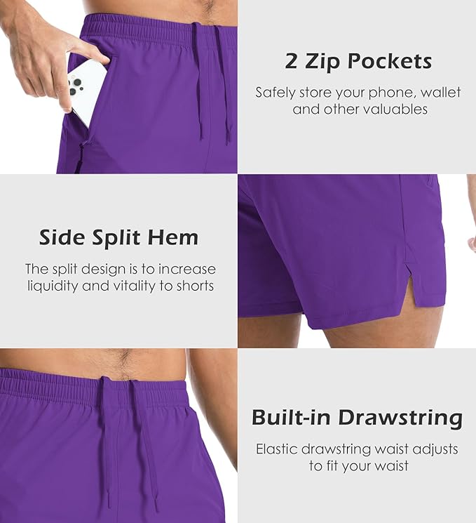 Aolesy Men's Gym Shorts Linerless & Liner - 5" Quick Dry Workout Running Shorts with Zip Pockets Sports Athletic Shorts