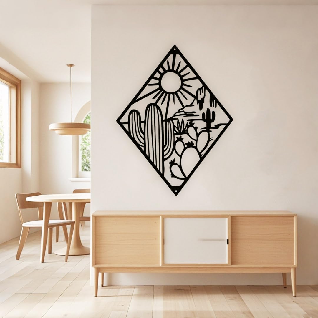 Jidecor Metal Western Cactus Desert Wall Hanging Decor Silhouette Wall Art for Home Living Room Bedroom Kitchen outdoor decor (Black)