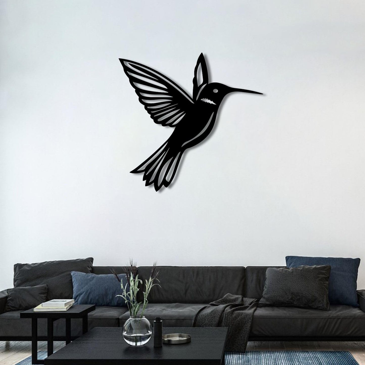 ENJOYOO Metal Hummingbird Wall Decor, Metal Hummingbird Wall Art Outdoor Decor, Bird Wall Decor (Black, 24×23in/60×58cm, metal wall art)