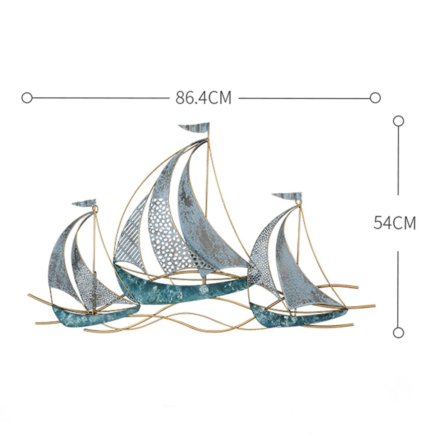 WANGLE Metal Sailboat Wall Decor, 3D Nautical Ship Wall Sculptures, 34.02" L x 21.26" H Handmade Coastal Beach Sailboat Wall Art Decor School Home Hotel Living Room Bedroom Dining Room,A