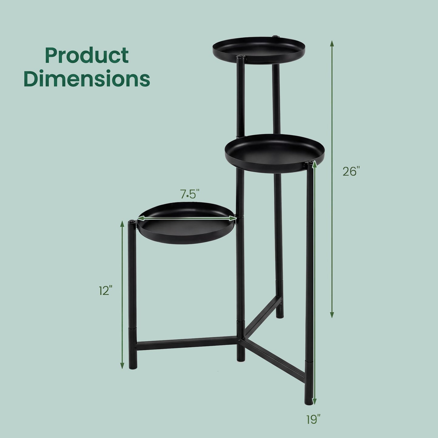 COSTWAY 3 Tier Corner Plant Stand, 26 Inch Metal Plant Shelf Flower Pot Stand, Heavy Duty Plant Holder for Outdoor Indoor Living Room Balcony