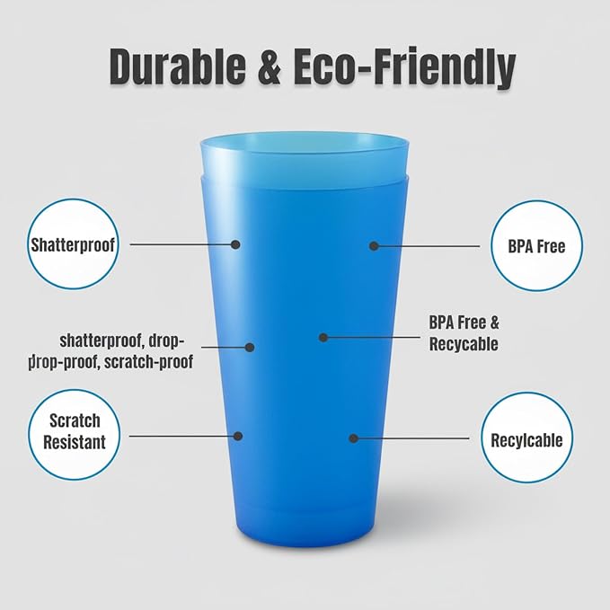 AOYITE Large Plastic Cups Reusable - 32 oz Water Tumblers Unbreakable Drinking Glasses set of 12 - BPA Free Dishwasher Safe Big Plastic Cups for Kids Kitchen Camping Party Outdoor