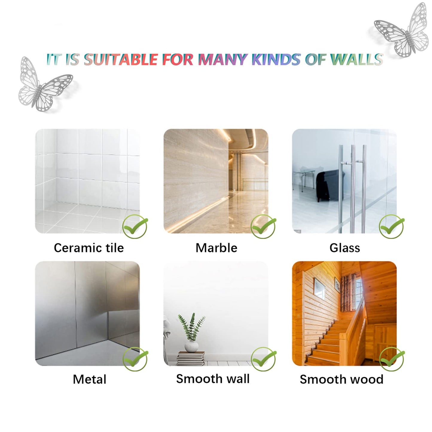 3D Butterfly Wall Stickers, 72Pcs 3 Sizes 3 Styles, Removable Metallic Wall Decals Fridge Sticker Room Mural Decoration for Kids Bedroom Nursery Classroom Party Wedding Decor DIY Gift (Sliver)