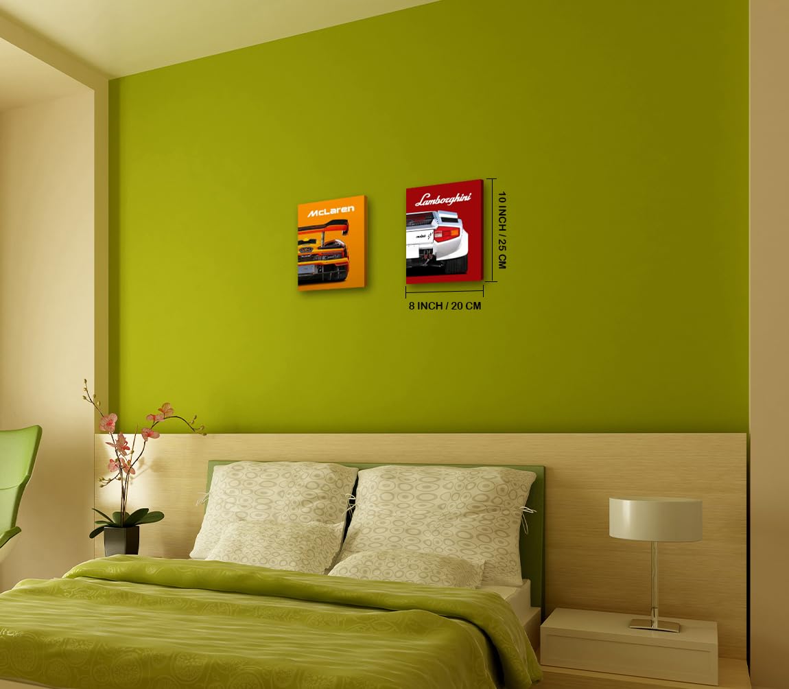 Modern Car Posters Classic Supercar Wall Art Prints, Ferrari Lamborghini McLaren Pagani Canvas Posters for Man Cave Boys Room Wall Decor, Sports Car Art Prints, 4 Set - 8"x10" Frame, Ready to Hang
