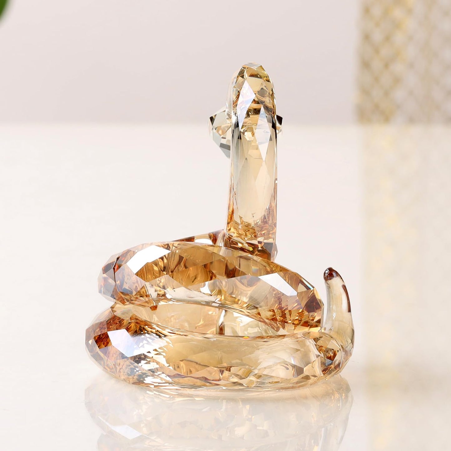 DOJOZ Crystal Coiled Snake Realistic Animal Holiday Collection Table top Ornament Home Decor Collectible Figurines Christmas New Year Gifts (Gold)