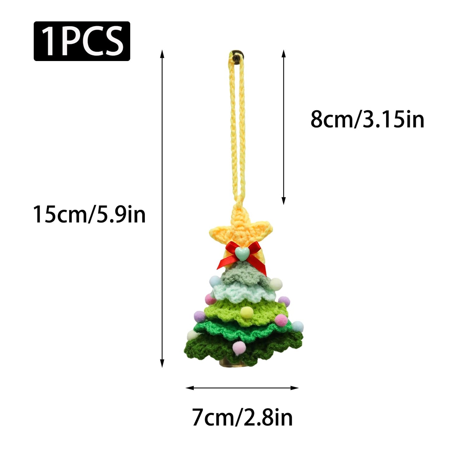 Wuyituart Green Crochet Christmas Tree Hanging Ornament with Bell Handmade Knitted Bell Ornaments Crochet Car Decor