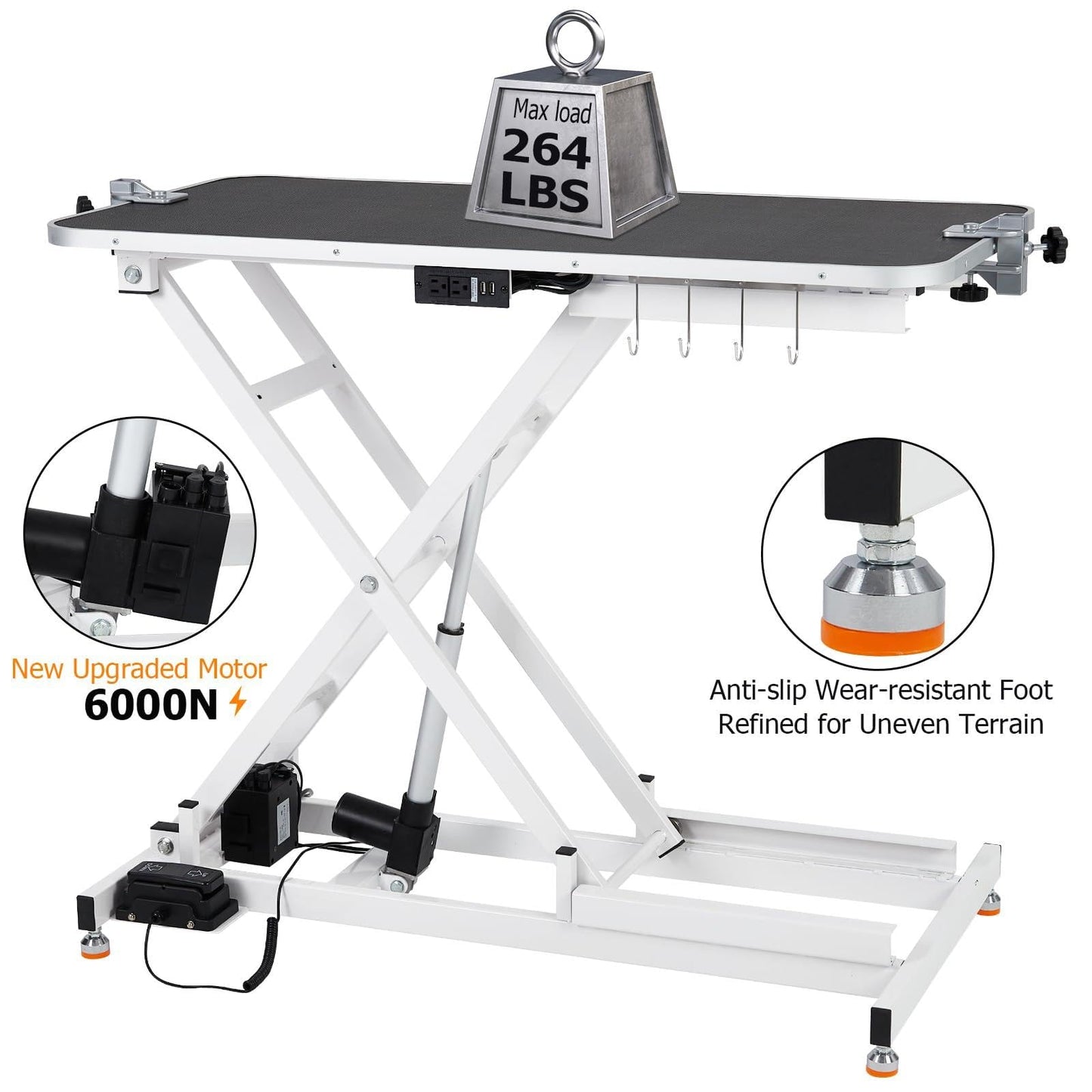SierraSquad 47'' Hydraulic Dog Grooming Table for Large/Small Dogs, Electric Adjustable Height Pet Grooming Table At Home, Large Dog Grooming Table, Maximum Capacity Up to 264Lb, White