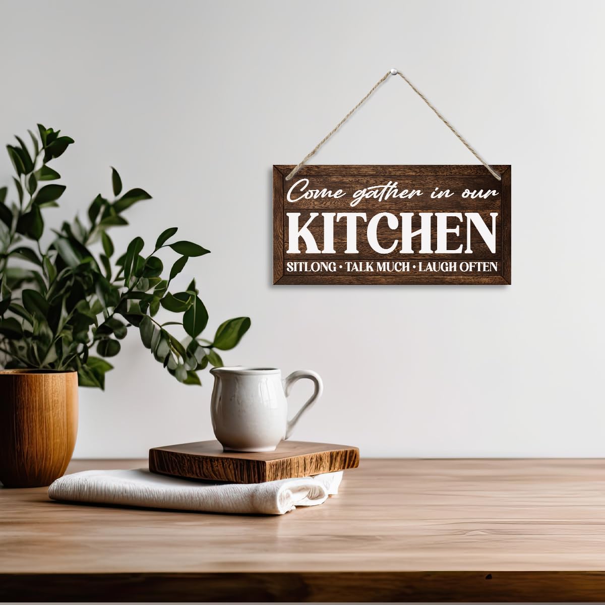 Rustic Kitchen Decor Signs Wall Art - Come Gather in Our Kitchen, Gather Signs for Home Decor, Farmhouse Living and Dining Room Wall Decor, Housewarming Gifts, Retro Wall Art 11.8 * 5.9 in