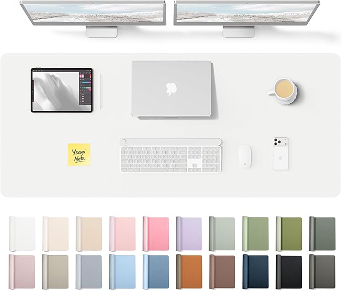 YSAGi Leather Desk Pad Protector, Office Desk Mat, Large Mouse Pad, Non-Slip PU Leather Desk Blotter, Laptop Desk Pad, Waterproof Desk Writing Pad for Office and Home (White,55" x 17.2")