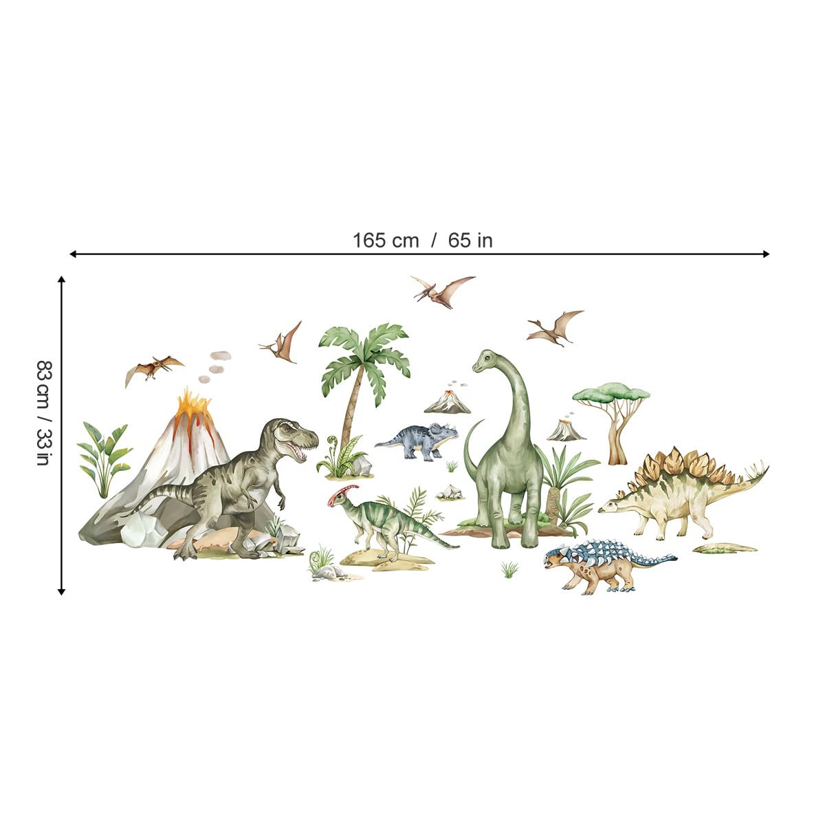 wondever Large Dinosaur Wall Stickers Tropical Animal Dino Volcano Plants Wall Art Decals for Boys Room Baby Nursery Kids Bedroom