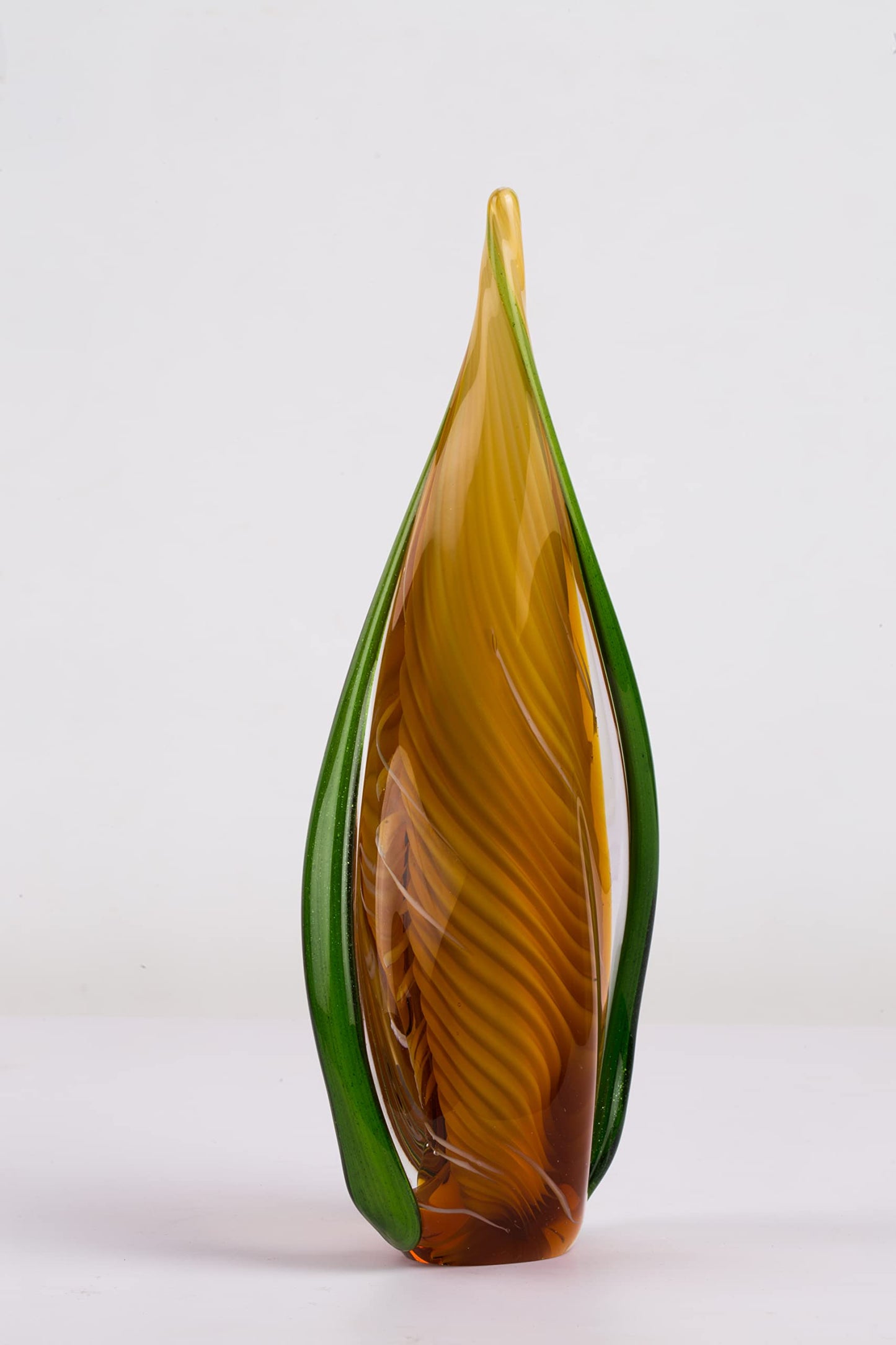 Yao Yuan Murano-Style Art Glass Sculpture, Handmade Blown Glass Statue, Yellow and Green Glass Craft Decoration