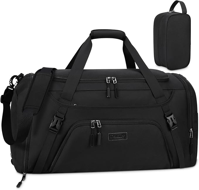 Gym Duffle Bag for Women Men 40L Waterproof Sports Travel Duffel Bags with Shoe Compartment,Wet Pocket Large Weekender Overnight with Toiletry Bag,Black