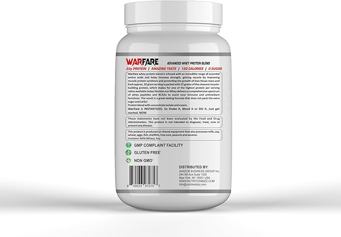 Warfare 2 lbs Advanced Whey Protein Blend 22g Protein per Serving Amazing Flavors (2 lbs, Cookies and Cream)