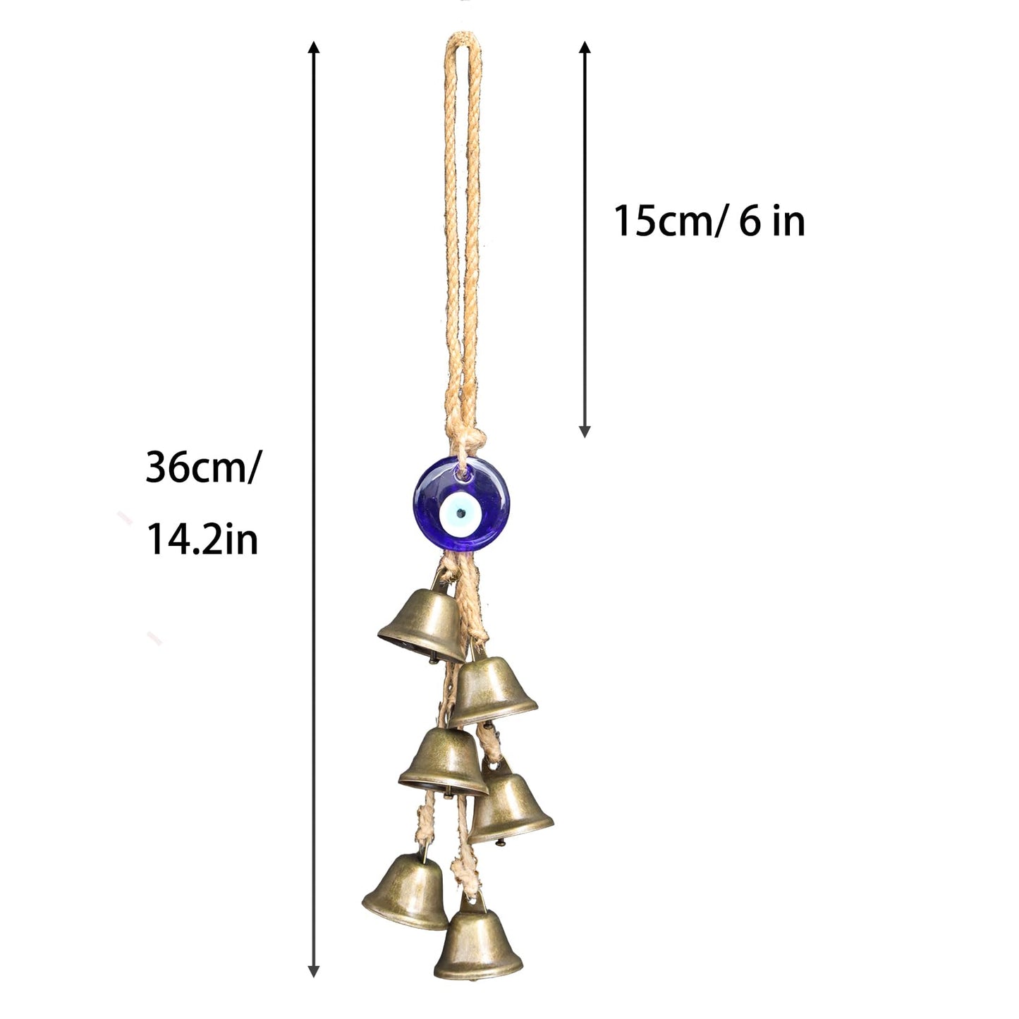 2 Pieces Witch Bells for Door Knob Protection,Witchy Wicca Decor Clear Negative Energies with Blue Evil Eyes,Witchcraft Supplies for Boho Home Room Decor (A)