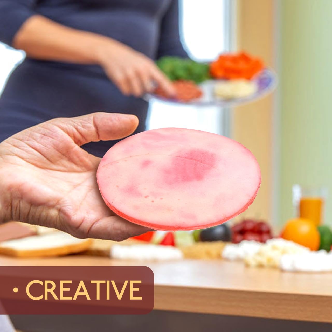 3.2 Inch Totority Artificial Luncheon Meat Model Faux Meat Slice Kitchen Decor Photo Prop for Restaurant Display