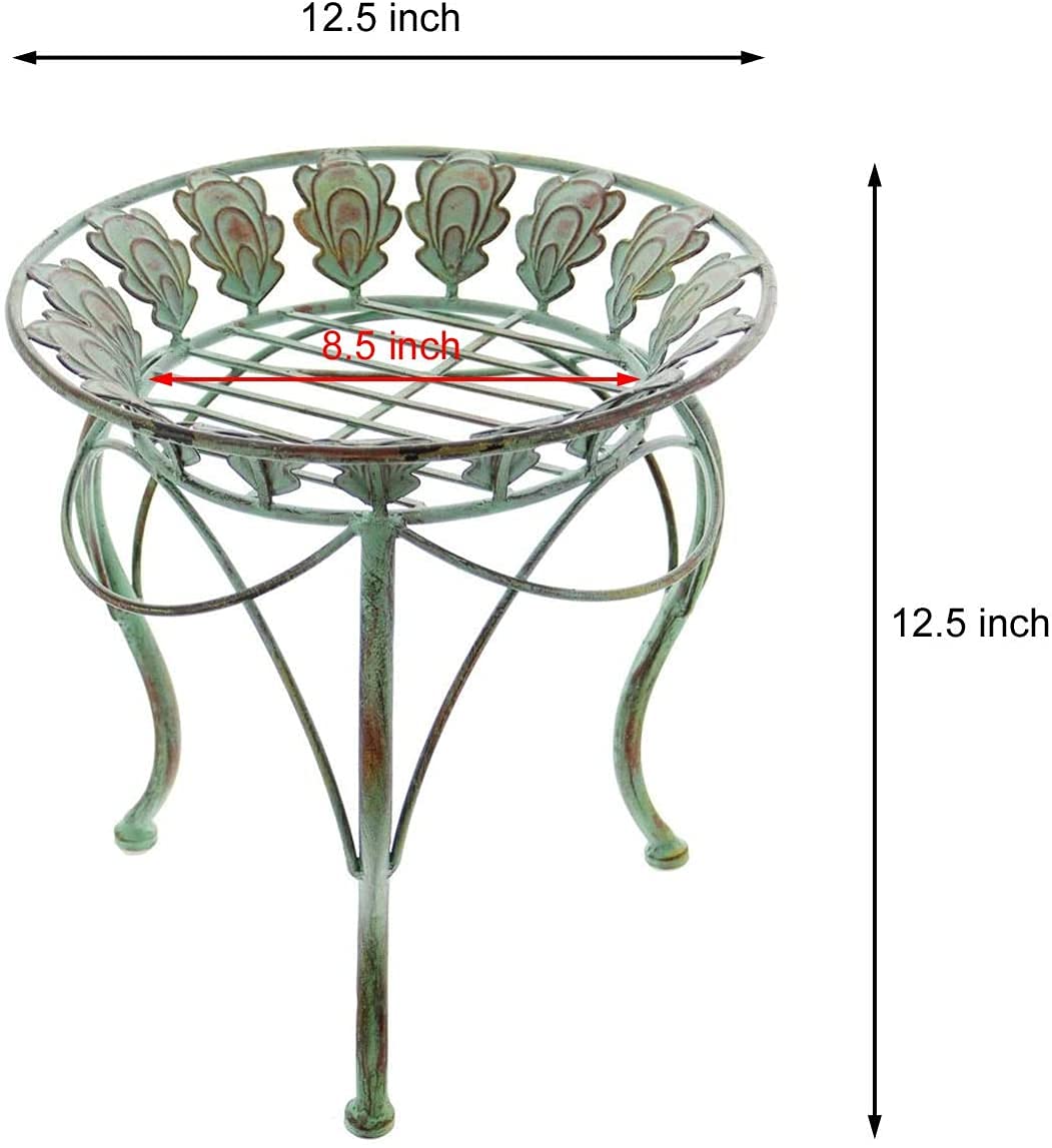 Westcharm Metal Plant Stand for Indoor Outdoor Outside Garden Balcony Patio Living Room Office with Peacock Tail Motif and 13" Round Curved Legs