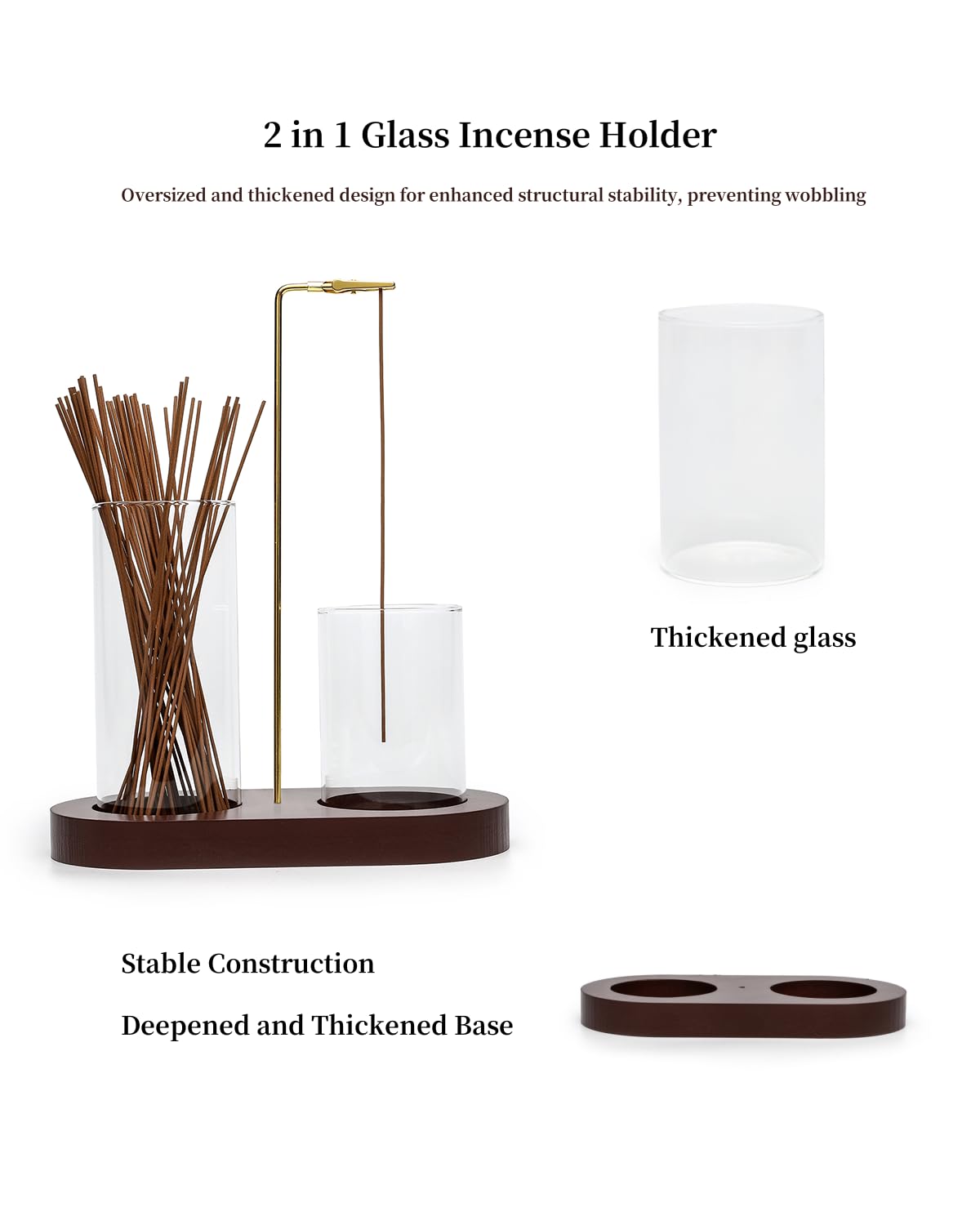 FTDENE Glass Incense Holder for Sticks, Hang Upside Down Incense Burner with Storage & Ash Catcher, Anti-Ash 2 in 1, Comes with Brush & Greeting Card, Meditation Yoga Home Decor Gift