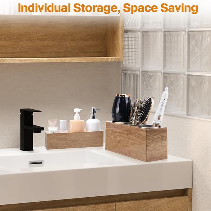 GFWARE Hair Tool Organizer - Bathroom Vanity Organizers and Storage, Hair Styling Accessories Hot Tools Organizer Hair Dryer, Blow Dryer, Curling Iron, Flat Iron, Hair Straightener, Wood