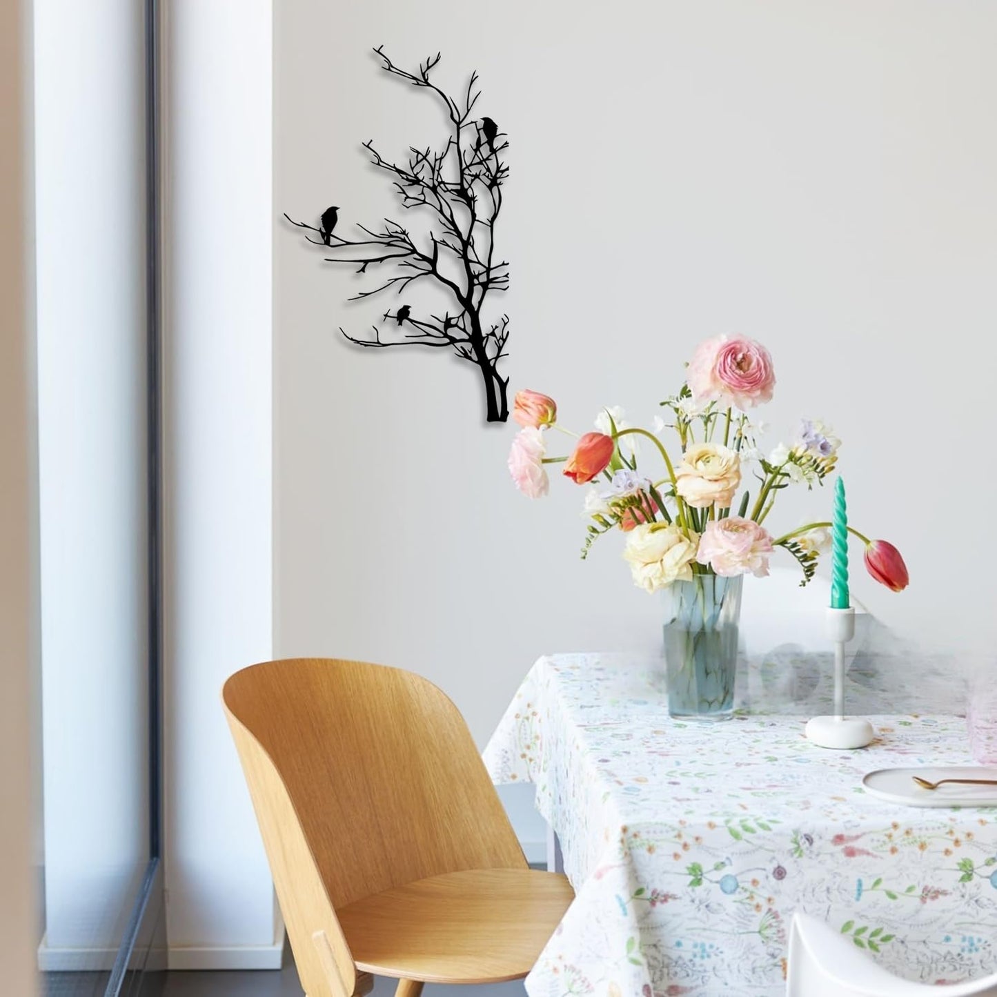 LIYOUYA Bird on a Branch Metal Wall Decor - Rustic Farmhouse Room Decor Simple Black Wall Art Home Decor for Living Room, Bathroom, Bedroom, Dining Room, Garden, Courtyard (Black)