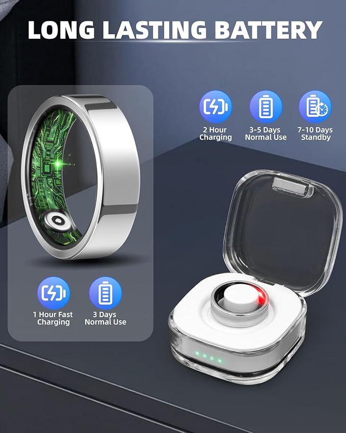Smart Ring for Women Men Fitness Ring with Step Counting, Heart Rate, Blood Oxygen, Blood Pressure, Sleep Monitoring, IP68 Waterproof for iPhone and Android, No Subscription Fee,Silver 9#