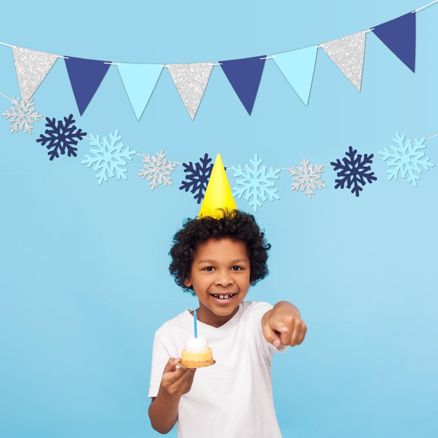 Vofrise 2Pack Blue and Silver Snowflake Banner Winter Wonderland Birthday Party Decorations Snow Themed Pennant Banner Flag Christmas Baby Shower Party Supplies
