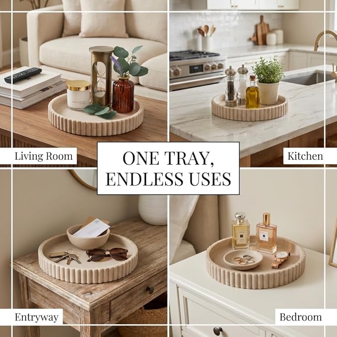 OAKOA Decorative Tray for Decor - Coffee Table Tray for Living Room - Round Tray for Home Decor - Coffee Table Decor Centerpiece - Modern Minimalist Centerpiece