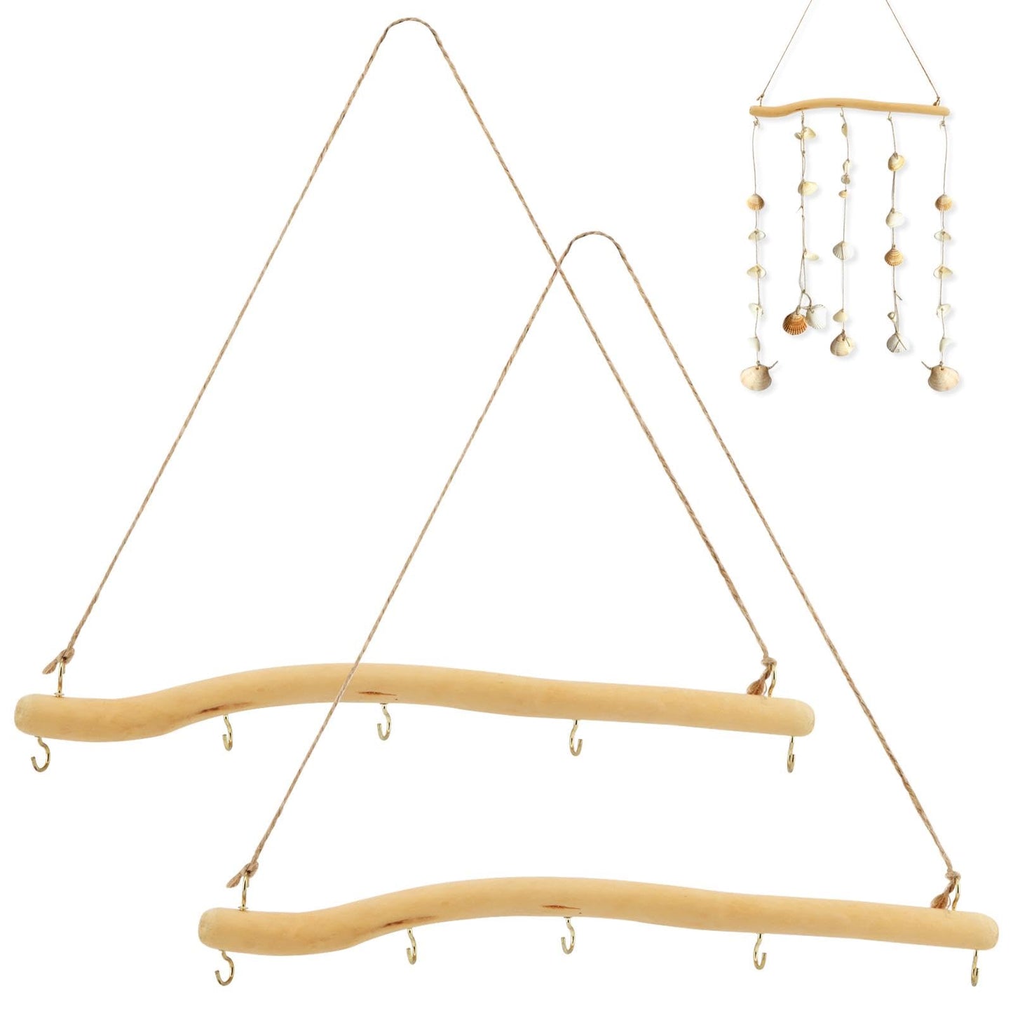 YOSINXU 2Pcs 15 Inch Driftwood for Crafts Natural Driftwood Decorative Branches, Home Wall Hanging Decor Jewelry Organizers with 5 Hooks, Handcrafted from Natural Drift Wood for Keys Hats Entryway