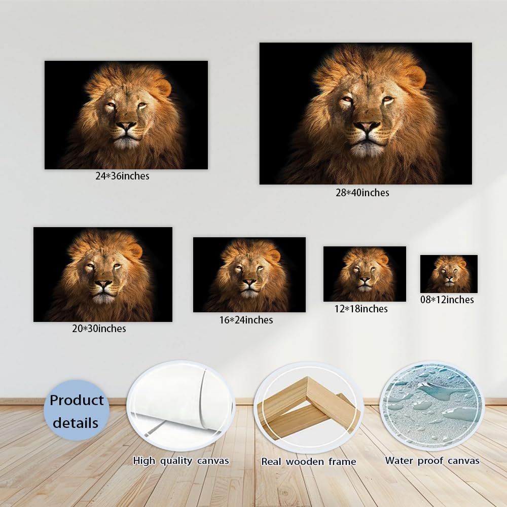 African Lion Wildlife Poster Canvas Art Print Wall Art Picture Indoor Bedroom Bathroom Living Room Garage Cafe Aesthetics Decor Ready To Hang (Framed,08x12 inch)