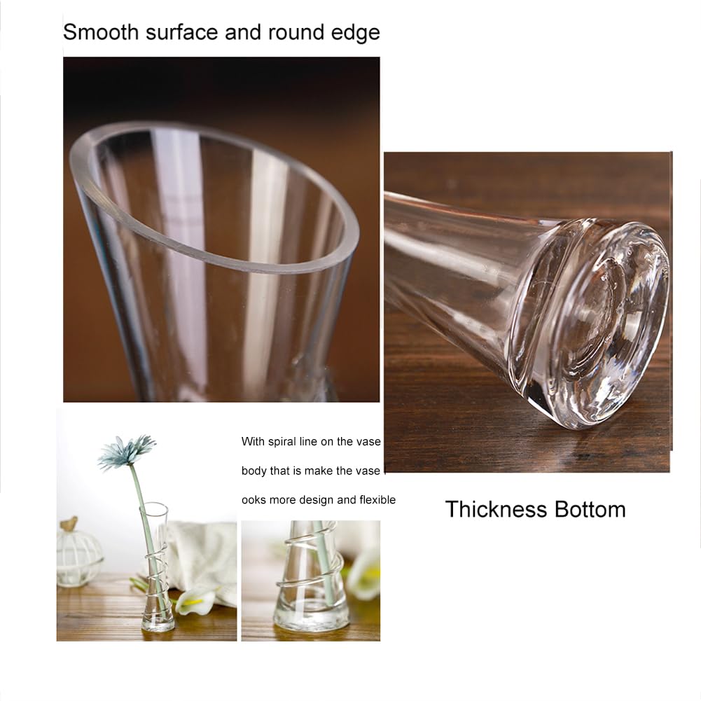 VANTOBEST Hand-Made Blown Art Bud Glass Vase, Clear Glass, Oblong Shape, Modern Style, Thread Pattern, Stemless, Perfect for Home Decorations
