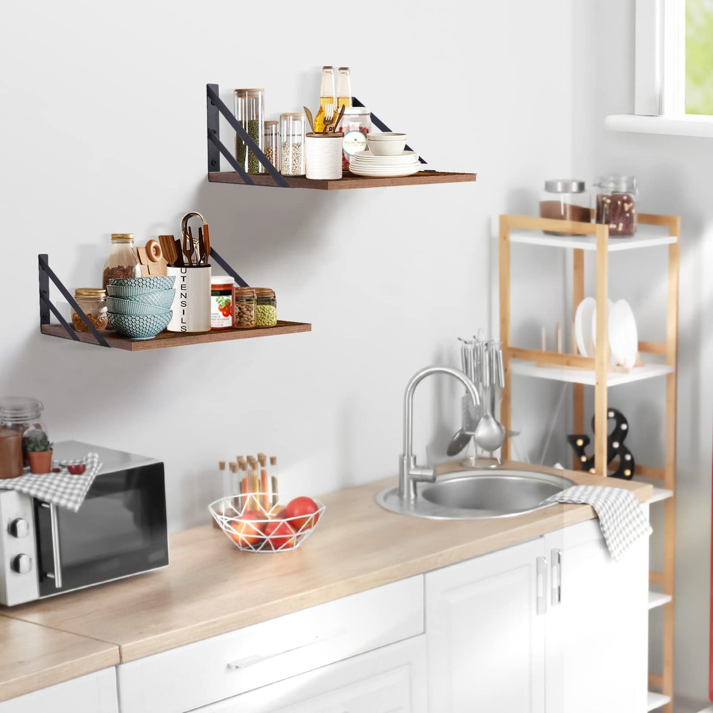 Tectocker-DOU 2 Pc Deep Floating Shelves ; Wall Mounted Hanging Shelves for Living Room, Kitchen, Office, Bathroom and Bedroom Decor; Storage and Display Shelf Set (Brown, 16W×12D)