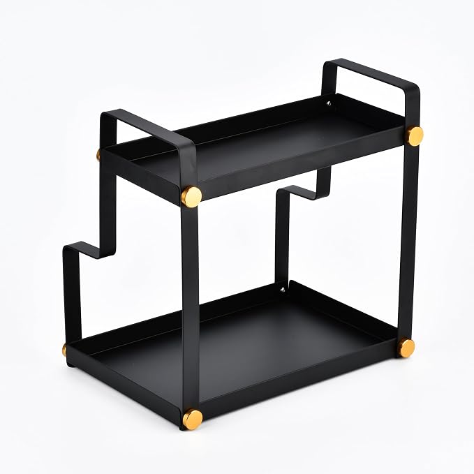 FFK 2 Tier Countertop Organizer, Cosmetic Organizer, Storage Shelf for Cabinet, Countertop, Pantry, Desktop, Ideal for Bathroom, Kitchen, Office (Black)